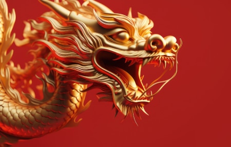 Year-of-dragon-feature golden Chinese dragon on red background
