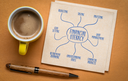 What-Is-Financial-Literacy_-feature An image of 'financial literacy' on a piece of paper next to a pen and a coffee