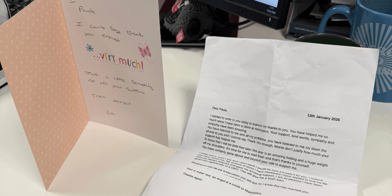 Thank you cards for MoneyPlus people.